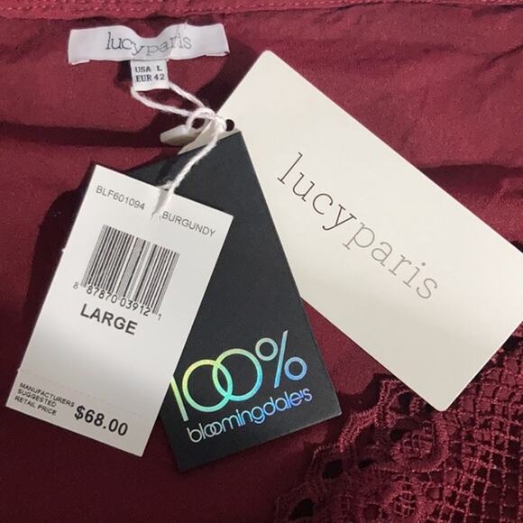 NWT Lucy Paris Burgundy Crochet Lace Crop Top Size Large - Picture 9 of 10